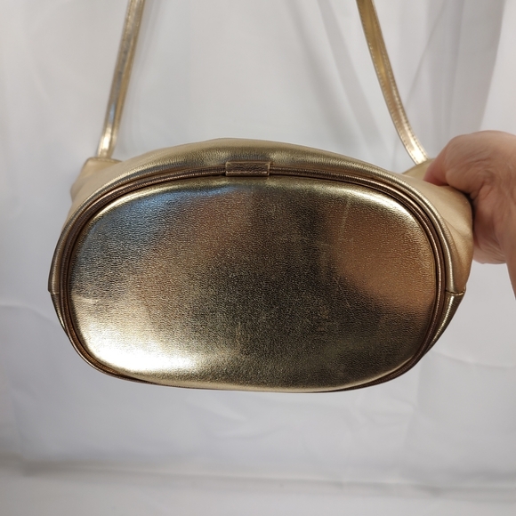 Linea & Milano Gold Faux Leather Crossbody Bag Braided Accents Zip Close - Picture 4 of 6